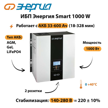 ИБП Энергия Smart 1000W - ИБП и АКБ - Энергия ИБП Smart - . Магазин оборудования для автономного и резервного электропитания Ekosolar.ru в Махачкале